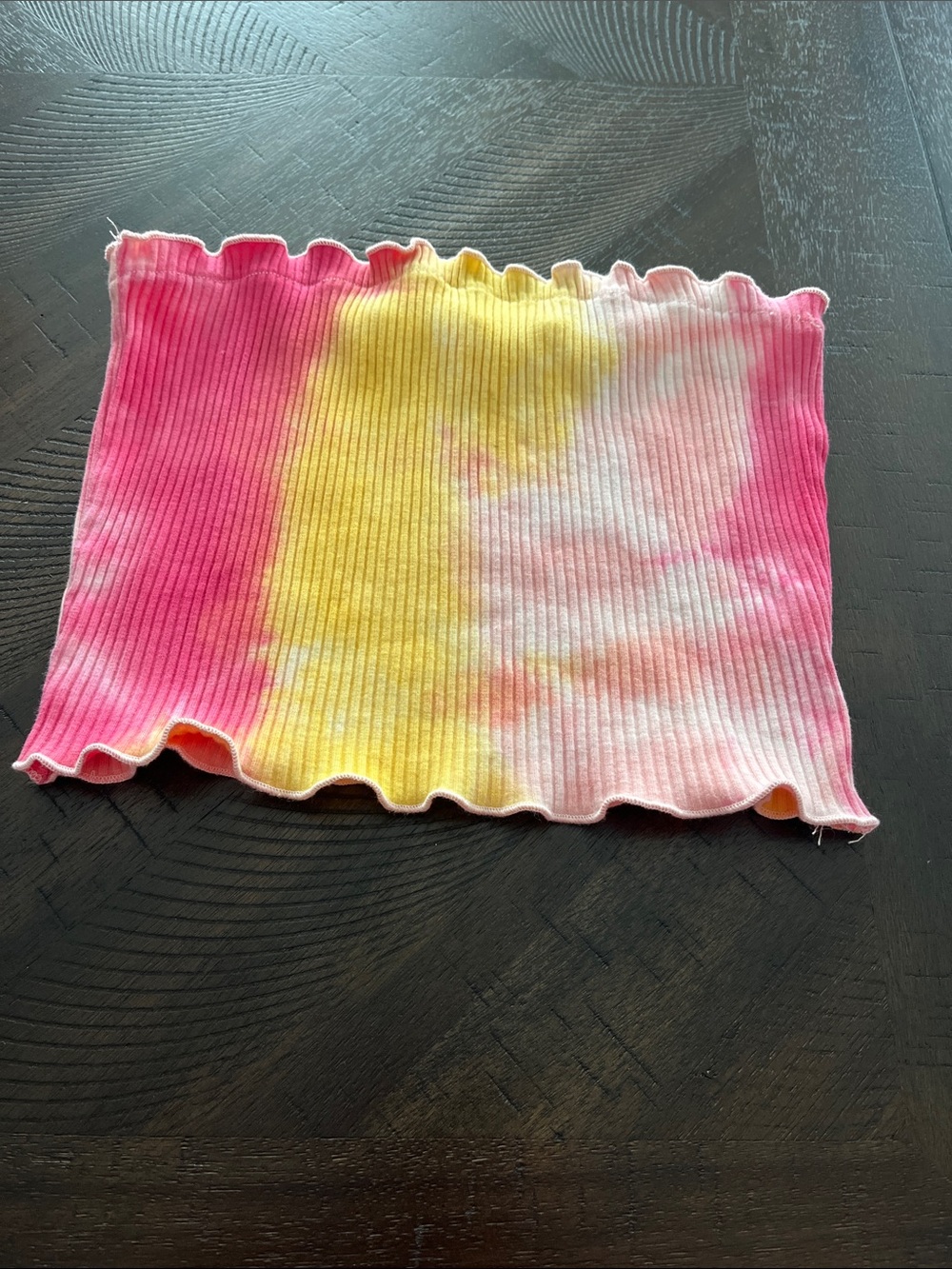SHEIN Pink Yellow Tie-Dye Ribbed Tube Top